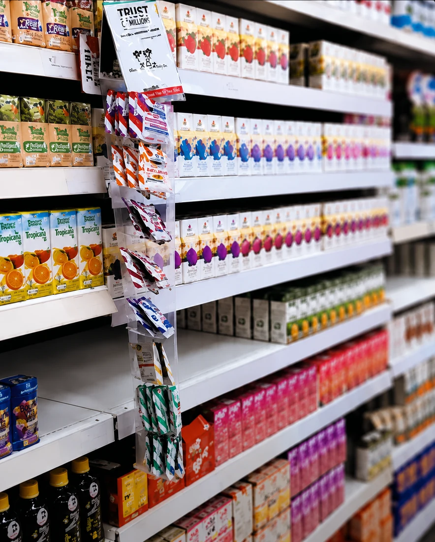 FMCG products displayed on retail shelves