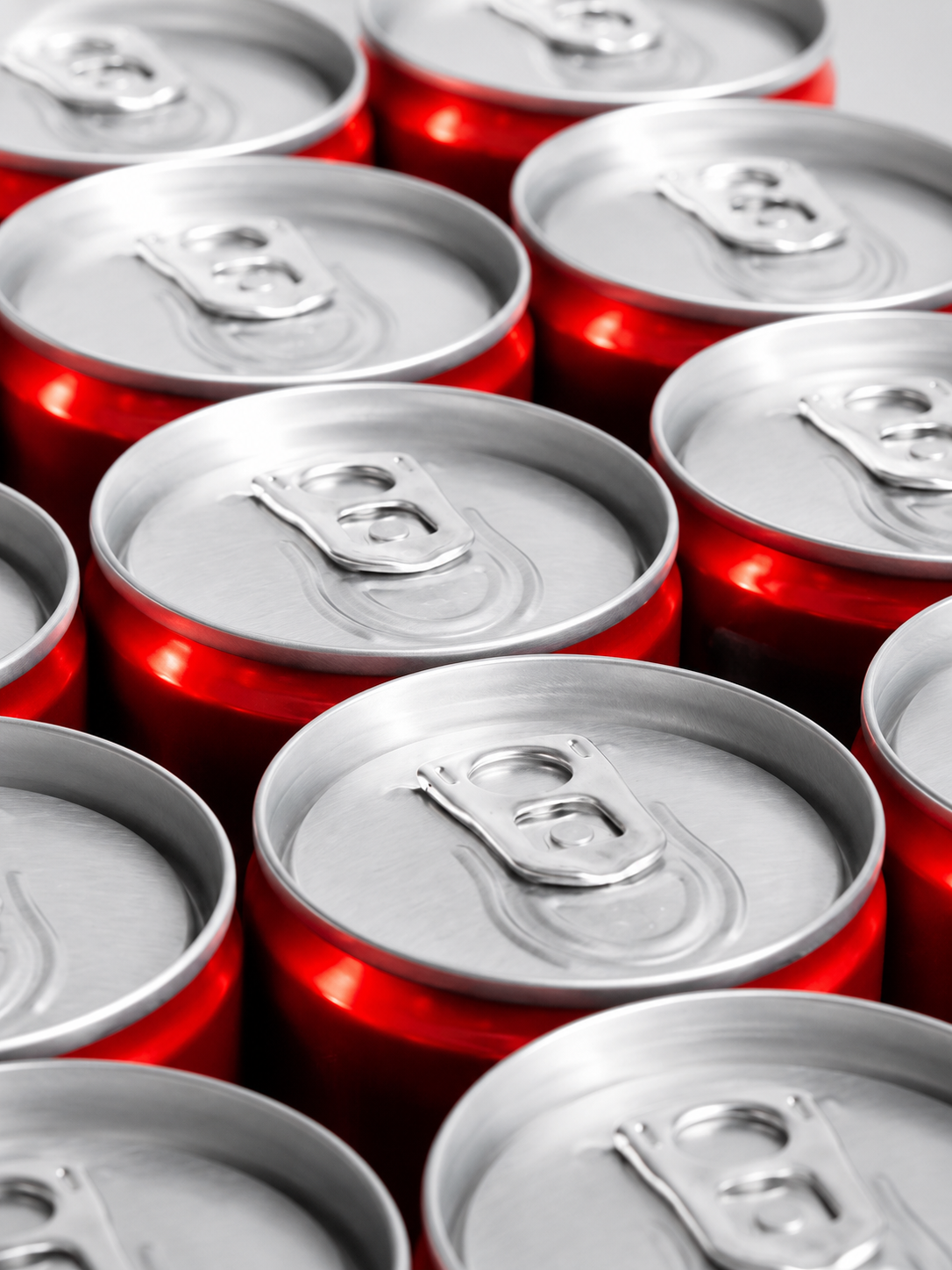 Close view of beverage cans