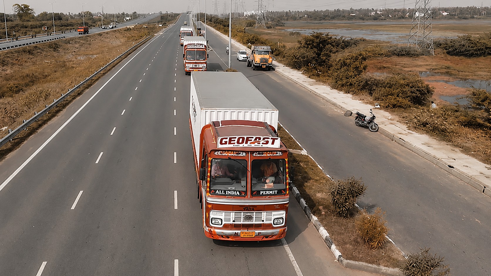 Geofast transportation fleet on a highway